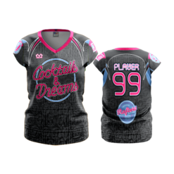 1804 FD Womens V-Neck Capsleeve-FLO INK + $5