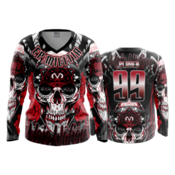 2138 FD Womens V-Neck Longsleeve EP-MILITIA-RED-BLACK