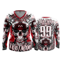2138 FD Womens V-Neck Longsleeve EP-MILITIA-RED-WHITE