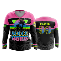 2175 FD Womens V-Neck Longsleeve SHOCKMASTERS-FLO-FLO INK + $5