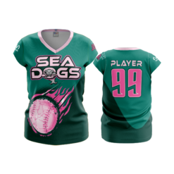 993 FD Womens V-Neck Capsleeve SEA-DOGS-TEAL