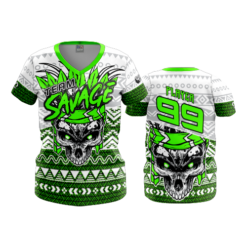 2328 FD Womens V-Neck TEAM-SAVAGE-FLO INK + $5