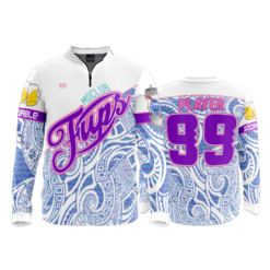 2405 FD Quarter Zip Batting Jacket LS MOCLUB-FUPS-FLO INK + $5