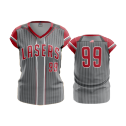 2498 FD Womens V-Neck Capsleeve SCARLET-LASERS-GREY