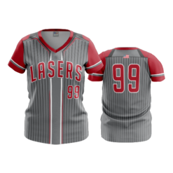 2498 FD Womens V-Neck SCARLET-LASERS-GREY
