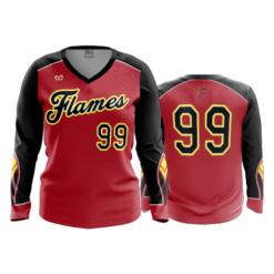 466 FD Womens V-Neck Longsleeve FLAMES-RED-THROWBACK