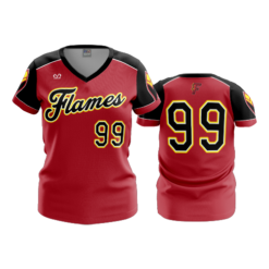 466 FD Womens V-Neck FLAMES-RED-THROWBACK