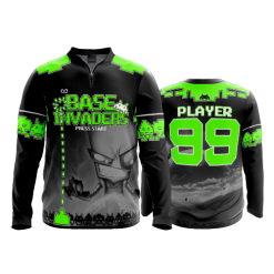 2649 FD Quarter Zip Batting Jacket LS BASE-INVADERS-GREEN-FLO INK + $5