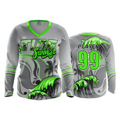 2645 FD Womens V-Neck Longsleeve TIDE-SWINGS-GREY-FLO INK + $5