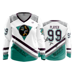 708 FD Womens V-Neck Longsleeve MIGHTY-DUCKS-WHITE