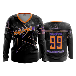 2688 FD Womens V-Neck Longsleeve CHAPTER-9-BLACK-FLO INK + $5