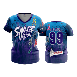 2719 FD Womens V-Neck SAVAGE-NATION-FLO INK + $5
