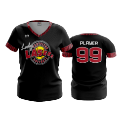 2808 FD Womens V-Neck LASERS-SCARLET-BLACK