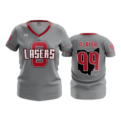 2808 FD Womens V-Neck LASERS-SCARLET-CHARCOAL