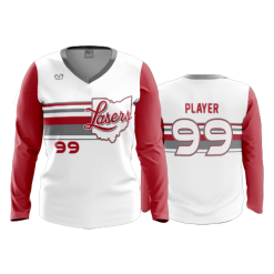 2808 FD Womens V-Neck Longsleeve LASERS-SCARLET-WHITE