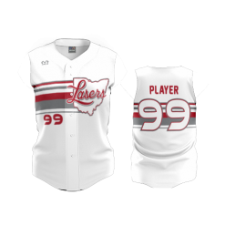 2808 FD ProTek Womens Full Button Down Sleeveless LASERS-SCARLET-WHITE