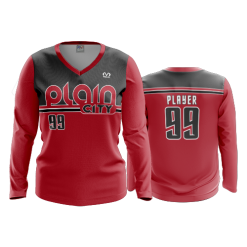 2824 FD Womens V-Neck Longsleeve ALDER-PLAIN-CITY-RED