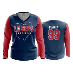 2808 FD Womens V-Neck Longsleeve OHIO-LASERS-SCARLET-NAVY