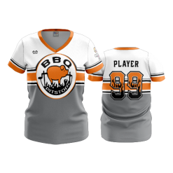 2848 FD Womens V-Neck BBQ-PIT-STOP-FLO-ORANGE-FLO INK + $5