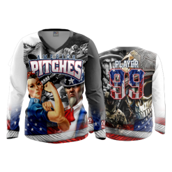 POP SLOW FD Womens V-Neck Longsleeve AMERICA-PITCHES