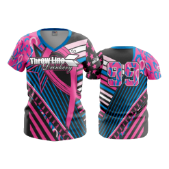 2386 FD Womens V-Neck THROWLINE-DRINKERY-PINK-BLUE-RIBBON