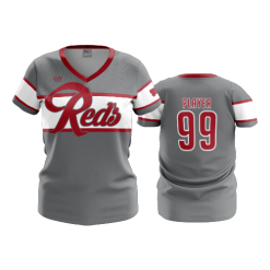 2908 FD Womens V-Neck REDS-CHARCOAL