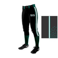 3170 FD Girls Fastpitch Pant Black w/ Teal Stars Straight Braid