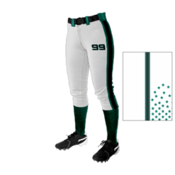 3170 FD Girls Fastpitch Pant White w/ Teal Stars