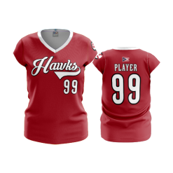 3219 FD Womens V-Neck Capsleeve REDHAWKS-ADDONS