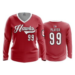 3219 FD Womens V-Neck Longsleeve REDHAWKS-BASEBALL-PIN-1