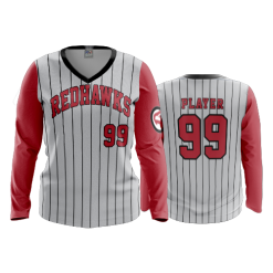 3219 FD Womens V-Neck Longsleeve REDHAWKS-BASEBALL-PIN-2