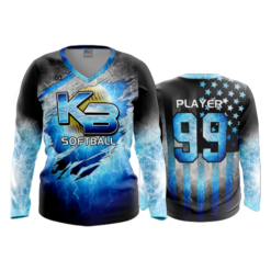 3675 WOMENS V NECK LONGSLEEVE KB-SOFTBALL-1