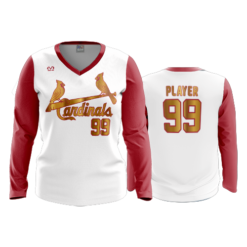 3674 WOMENS V NECK LONGSLEEVE CARDINALS-2