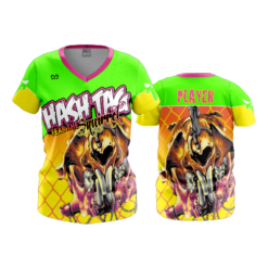 1034 WOMENS V NECK BLIND-SQUIRRELS-2023-FLO INK + $5