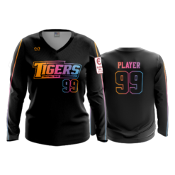 2573 WOMENS V NECK LONGSLEEVE CENTRAL-OHIO-TIGERS-BLEND-2