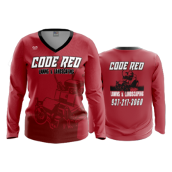 3637 WOMENS V NECK LONGSLEEVE CODE-RED-LAWNS