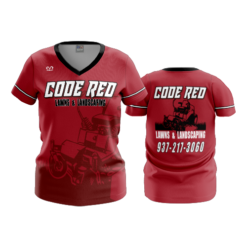 3637 WOMENS V NECK CODE-RED-LAWNS