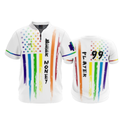 2828 QUARTER ZIP BATTING JACKET SHORT SLEEVE BEER-MONEY-PRIDE-WHITE