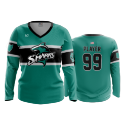 3605 WOMENS V NECK LONGSLEEVE COL-SHARKS-2023-1