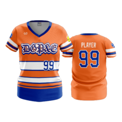 1986 WOMENS V NECK DGP&E-ORANGE-ROYAL-WHITE