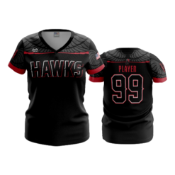 3283 WOMENS V NECK REDHAWKS-BLACK-12U-3