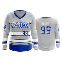 1986 WOMENS V NECK LONGSLEEVE DGP&E-GREY-ROYAL-WHITE