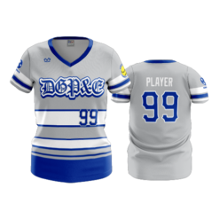 1986 WOMENS V NECK DGP&E-GREY-ROYAL-WHITE