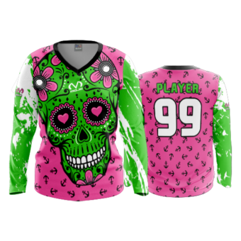 3781 WOMENS V NECK LONGSLEEVE SUGAR-SKULL-POP-SLO