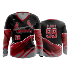 3674 WOMENS V NECK LONGSLEEVE CARDINALS-RED