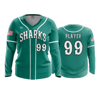 3874 WOMENS V NECK LONGSLEEVE COL-SHARKS-BASEBALL-2024-1