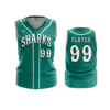 3874 WOMENS V NECK SLEEVELESS COL-SHARKS-BASEBALL-2024-1