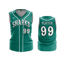 3880 WOMENS V NECK SLEEVELESS COL-SHARKS-BASEBALL-2024-1