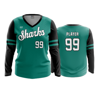 3874 WOMENS V NECK LONGSLEEVE COL-SHARKS-BASEBALL-2024-2