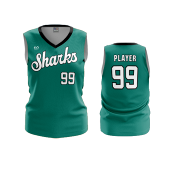 3874 WOMENS V NECK SLEEVELESS COL-SHARKS-BASEBALL-2024-2